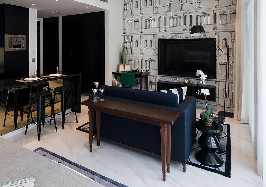 두바이 밀레니엄 아트리아 비즈니스 베이 아파트 호텔 외부 사진 A living room in a condominium